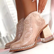 Women's Stitched Leather-Look Lace-Up Ankle Boots